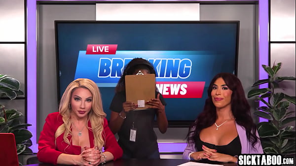 Ebony Babe Destiny Mira Gets Gangbanged By Shemales On Live TV Show