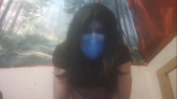 Mysterious Masked Tranny Rides Huge Black Dildo Until Trembling