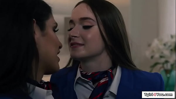 Zariah Aura Trans Flight Attendant Fucks Coworker Bareback