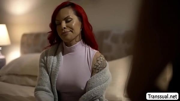 Busty TS Foxxy suck and ride stepsons dick