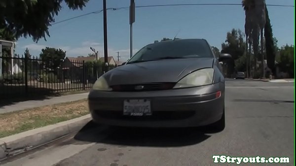 Auditioning tranny rubbing her cock