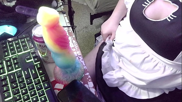 Catboy Maid Fucks Himself with a Knotted Dildo, Squirts, Fucks his