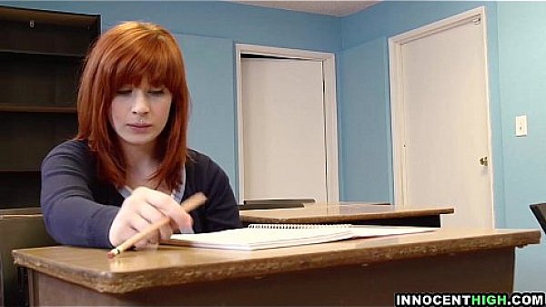 InnocentHigh – redhead coed with hairy pussy Sadie Kennedy deepthroats bigcock