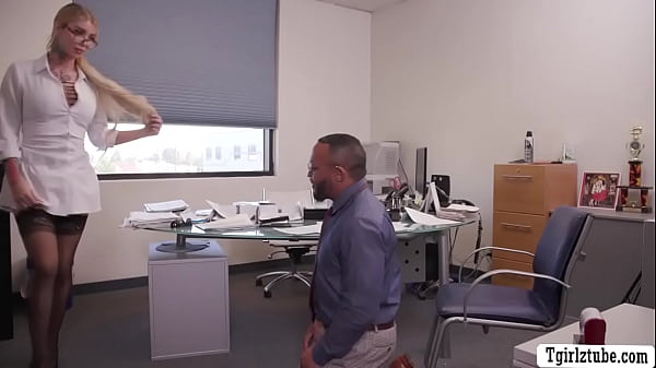 Shemale Boss Lets his Black Worker Throat her Hard Shecock